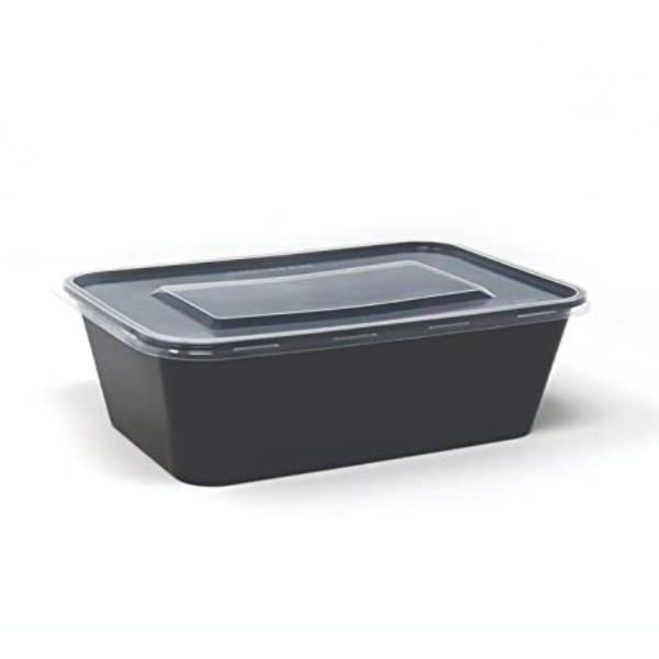 Disposable Plastic Food Container + Lid – 1000ml (Rectangle) Black