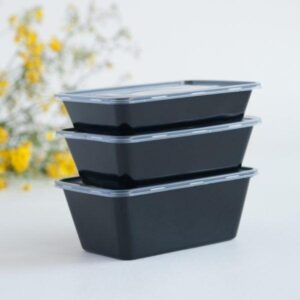 Disposable Plastic Food Container + Lid - 1500ml (Rectangle) Black