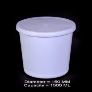 Disposable Plastic Food Container + Lid - 1500ml (Round) White
