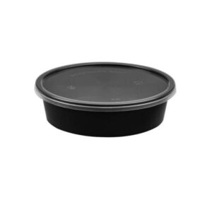 Disposable Plastic Food Container + Lid - 250ml (Round) White/ Black/ Transparent