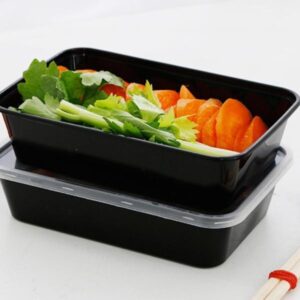 Disposable Plastic Food Container + Lid - 500ml (Rectangle) Black