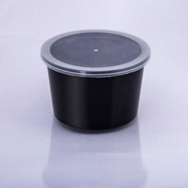 Round 500ml Black Plastic Disposable Food Container, For