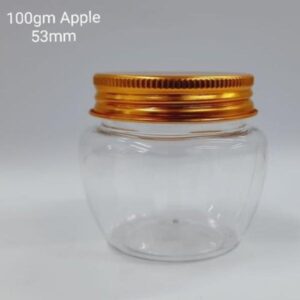 Cosmetic Apple Pet Jar with Aluminium Screw Cap Lid - Gold (100gm)