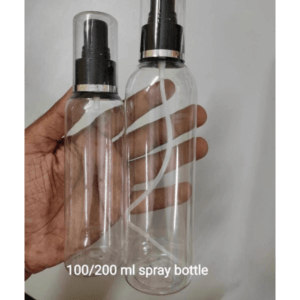 Cosmetic Round Pet Bottle with Silver Lining Spray Pump - Clear (100ml, 200ml)