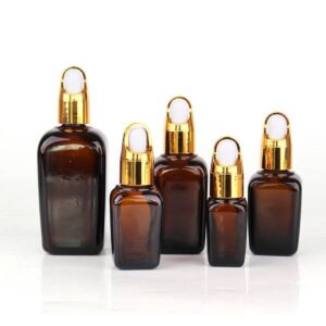 Square Amber Glass Bottle + Basket Dropper (Black, White, Silver, Gold)