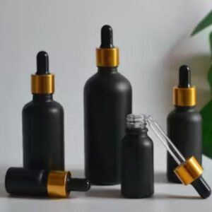 Matte Black Glass Bottle + Dropper (Black with Gold Neck)