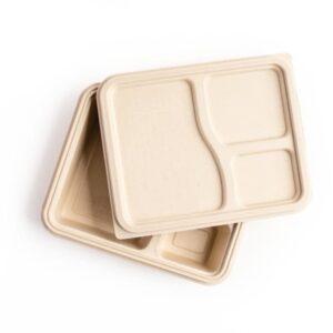 3CP Bagasse Meal Tray with Lid (C2) Premium