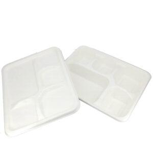 5CP Bagasse Meal Tray with Lid- White
