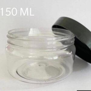 Cosmetic Clear Pet Jar with Black Lid (150gm)