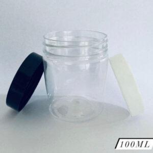 Cosmetic Clear Pet Jar with Black, White Lid (100gm)