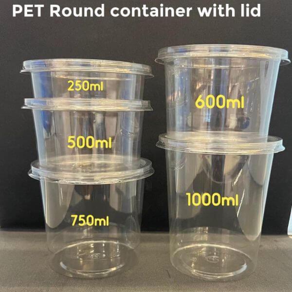 60ml 250ml 300ml 500ml 1000ml Food Grade PET Transparent Round