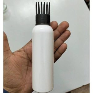 Cosmetic Boston Round Pet Bottle with Comb (Inner Plug) - White (100ml)