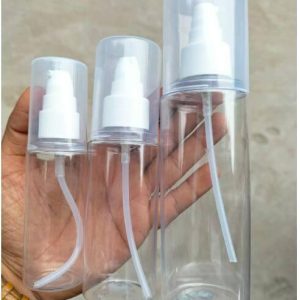 Cosmetic Premium Clear Milan Pet Bottle with Serum Pump - White, Black (All Sizes)