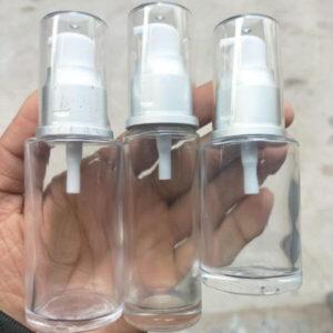 Clear Flat Shoulder Glass Bottle + White Serum Pump (30ml, 35ml, 45ml)