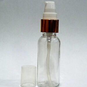 Cosmetic Round Pet Bottle with Gold Serum Pump - Clear (50ml, 100ml)