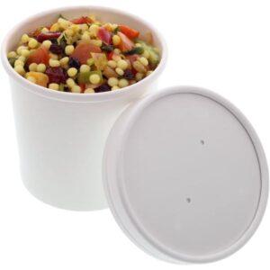 Disposable Paper Food Container + Lid - 750ml (Round) White