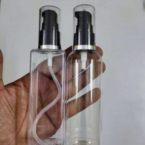 Cosmetic Square/ Round Pet Bottle with Black Serum Pump with Silver Ring - Clear (100ml)