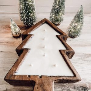 Christmas Tree Wooden Bowl Candle