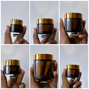 Cosmetic Glass Jar Amber with Gold Lid (All Sizes)