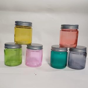 Cosmetic Multi-Colored Glass Jar With Aluminium Screw Metal Cap-100g
